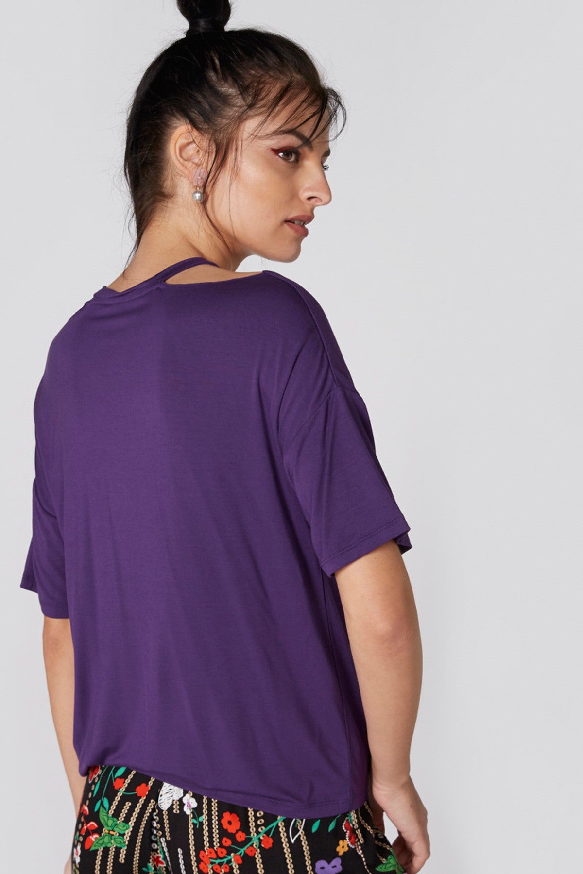Printed Top with Short Sleeves and Sweetheart Neck
