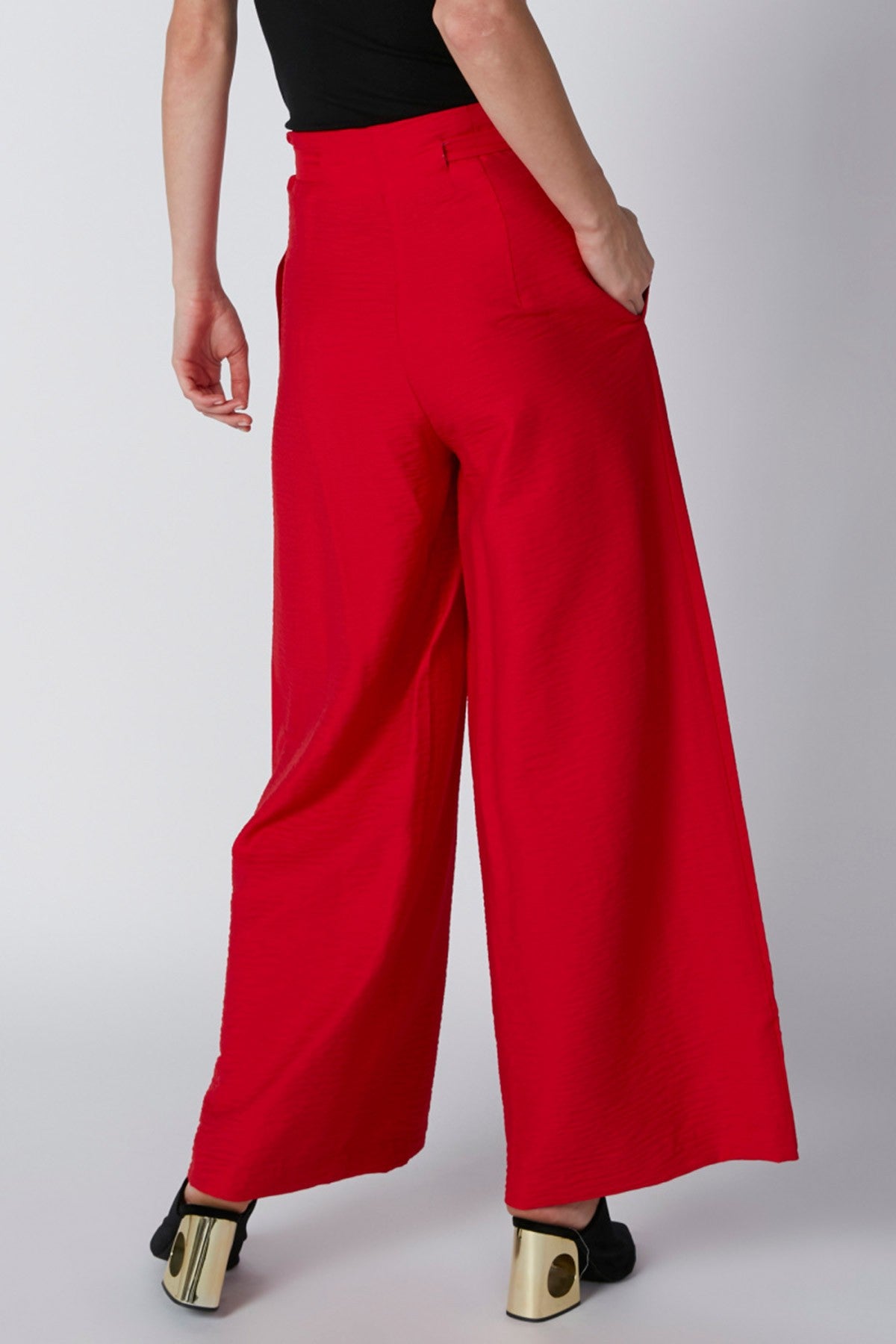 Pocket Detail Palazzo Pants with Tie Up Belt