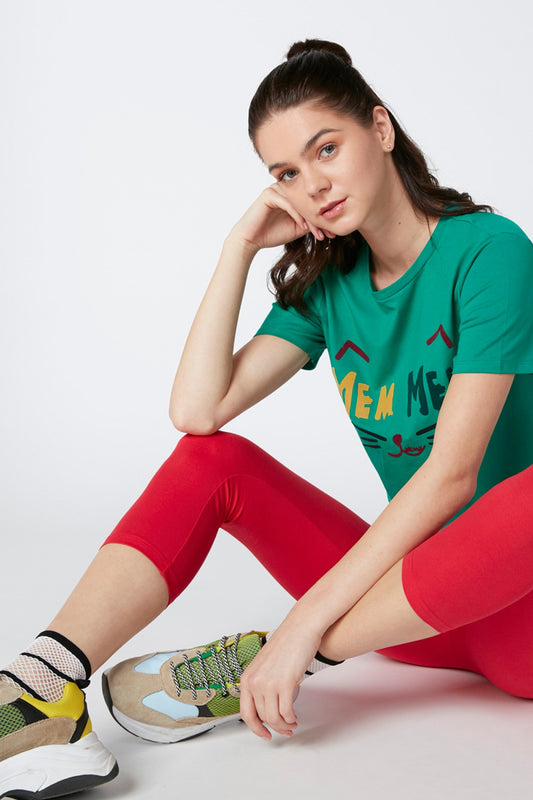 Printed Crop T-Shirt with Round Neck and Short Sleeves
