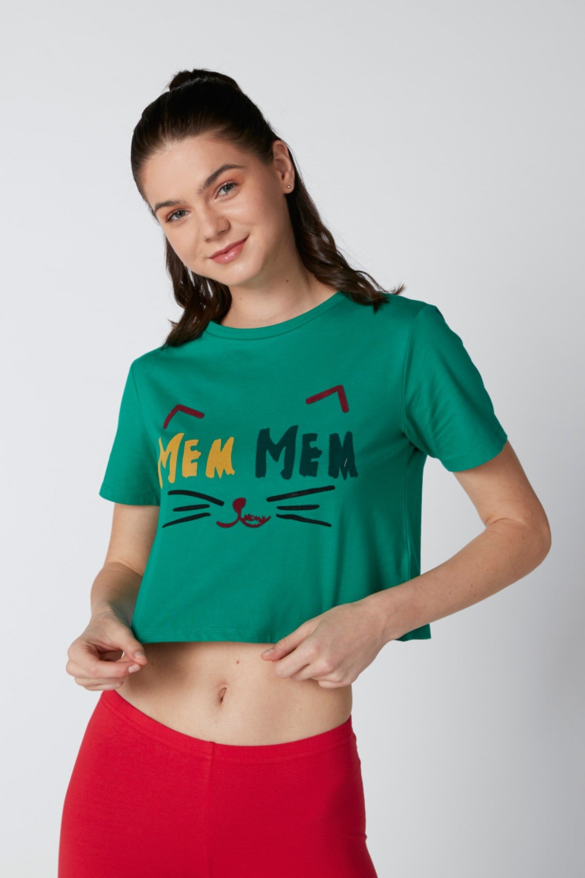 Printed Crop T-Shirt with Round Neck and Short Sleeves