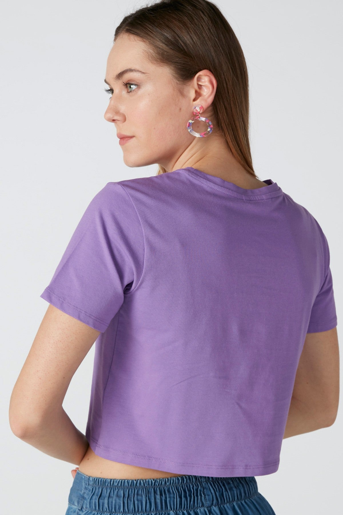 Noir Patch Detail Crop Top with Short Sleeves