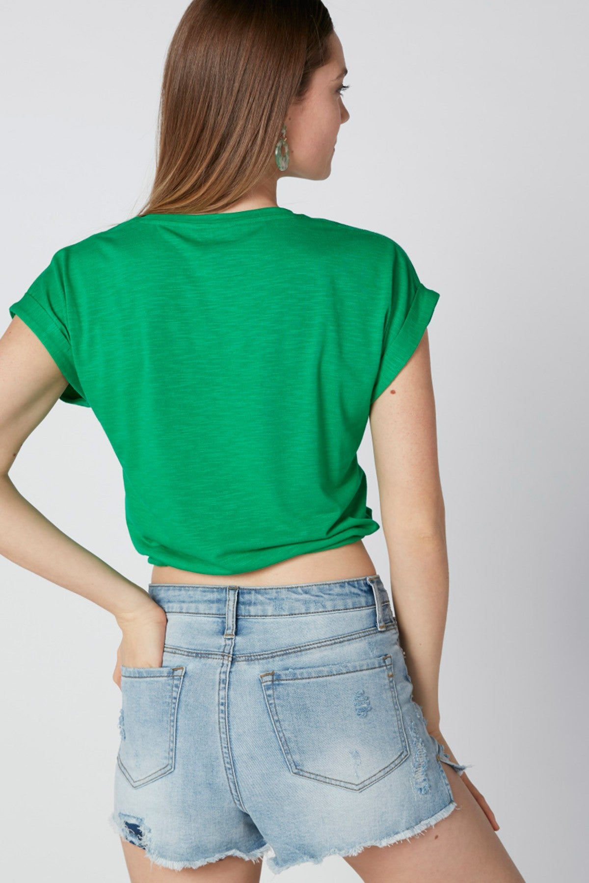 Printed Crop Top with Crew Neck and Tie Up Detail