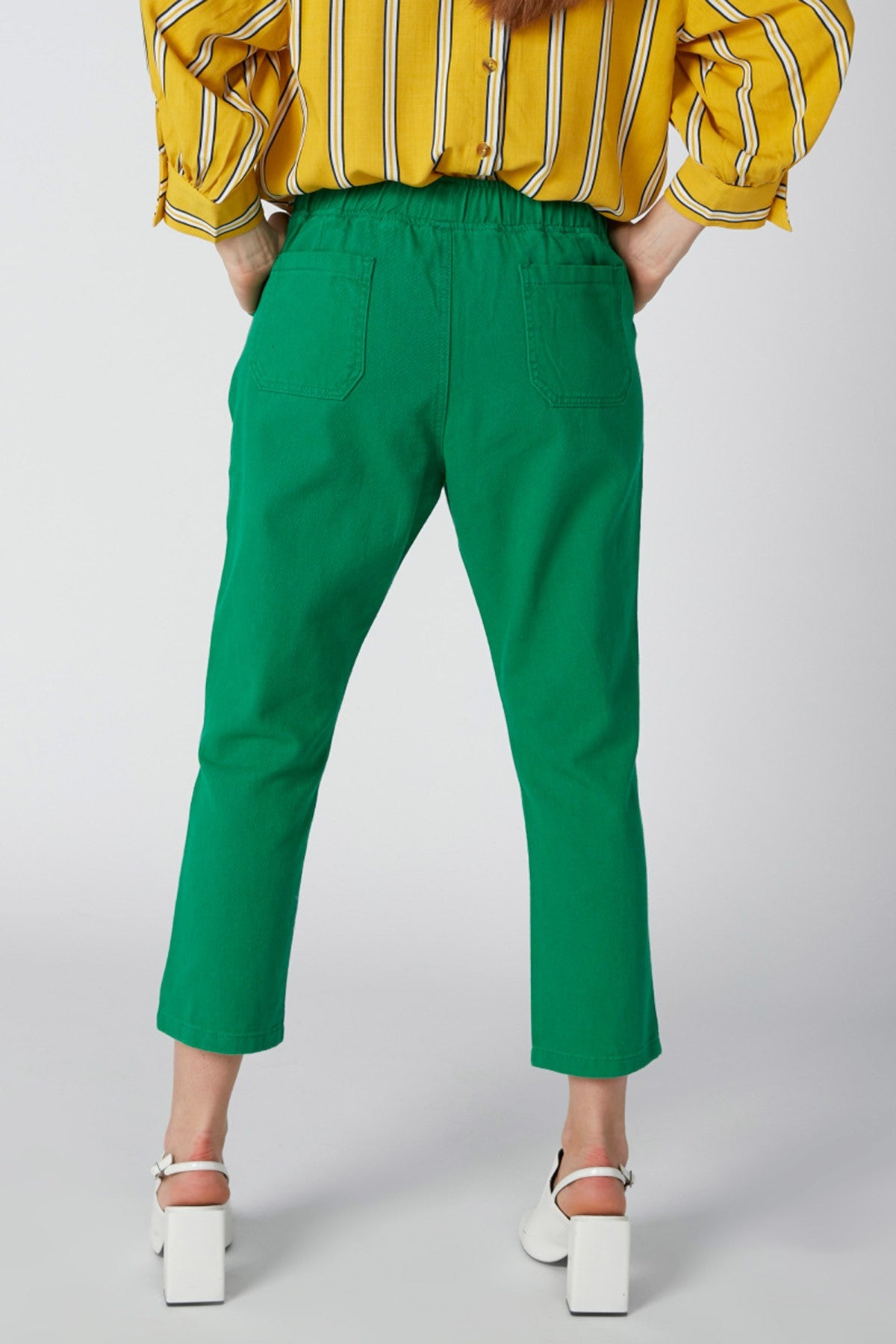Cropped High-Rise Distressed Pants with Pocket Detail