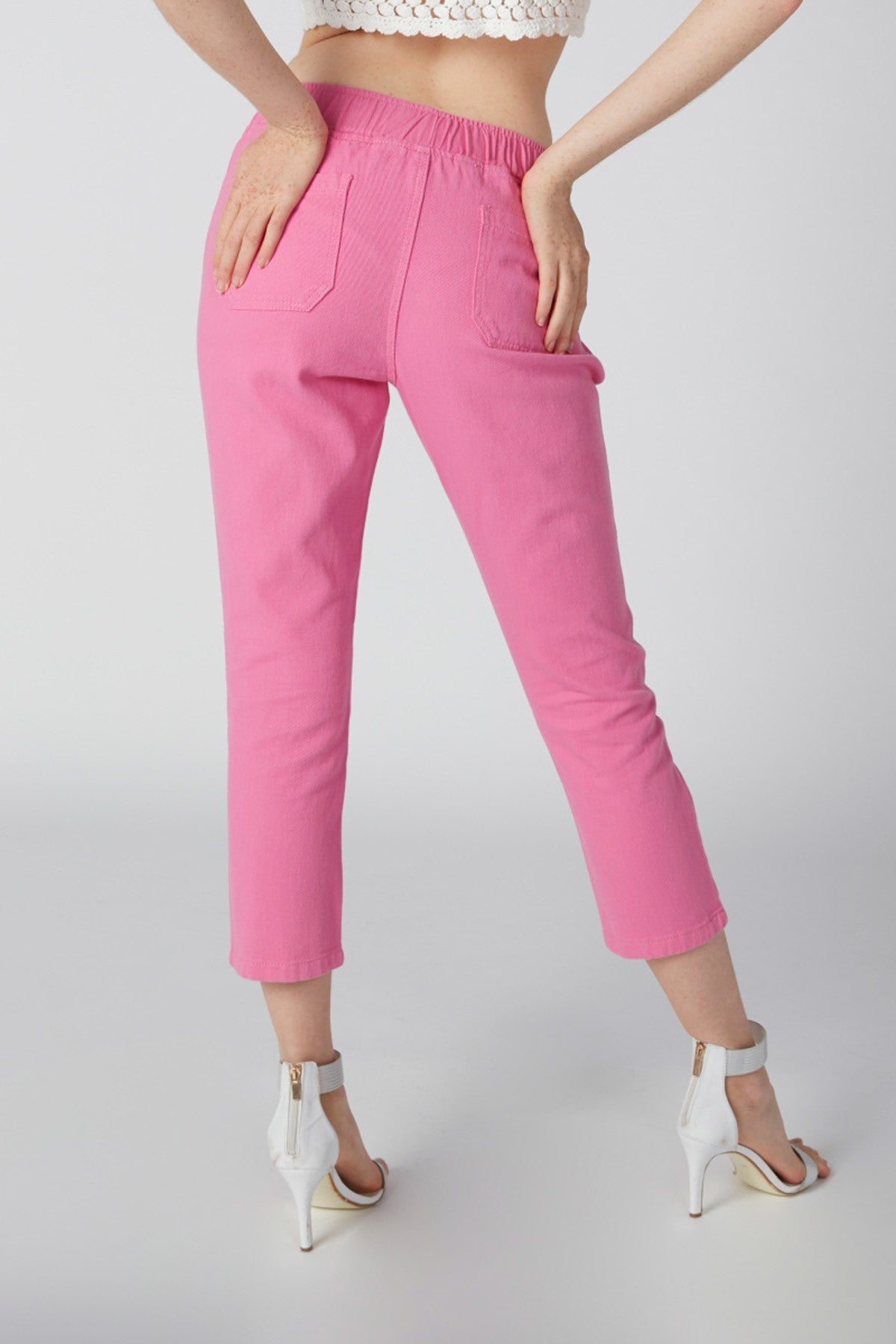 Cropped High-Rise Distressed Pants with Pocket Detail