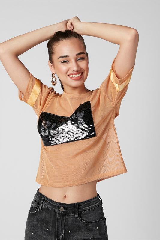 Crop Top with Round Neck and Short Sleeves