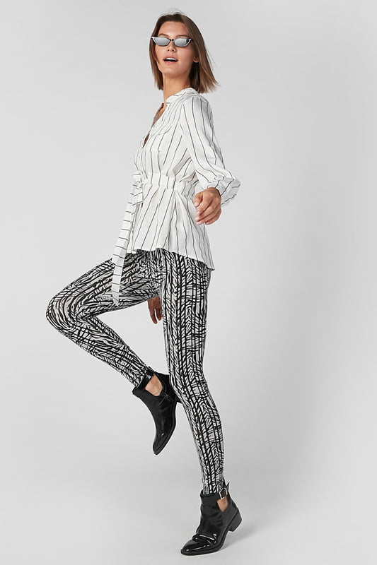 Striped Long Sleeves Shirt with Mandarin Collar and Tie Ups