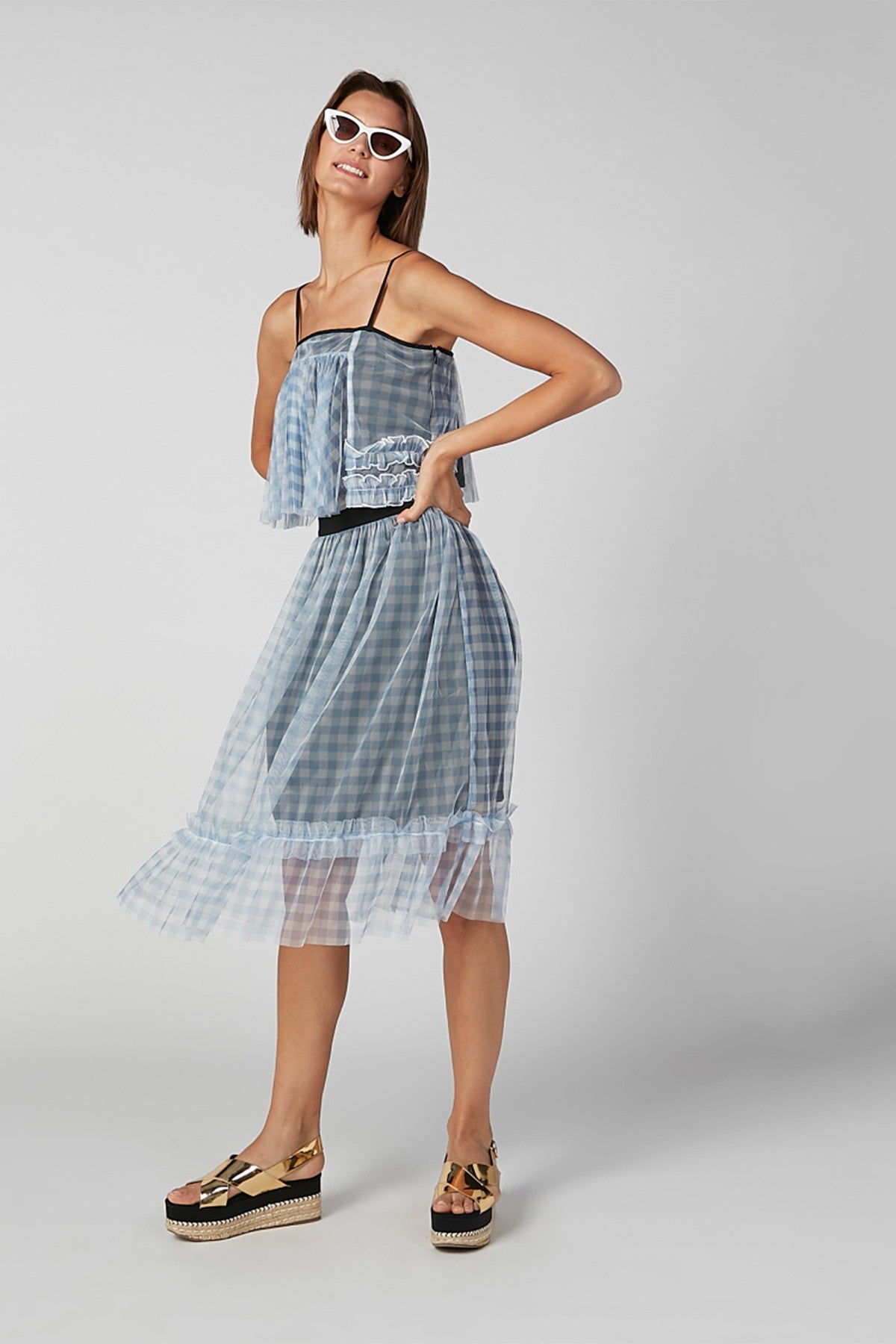 Chequered Crop Top with Spaghetti Straps
