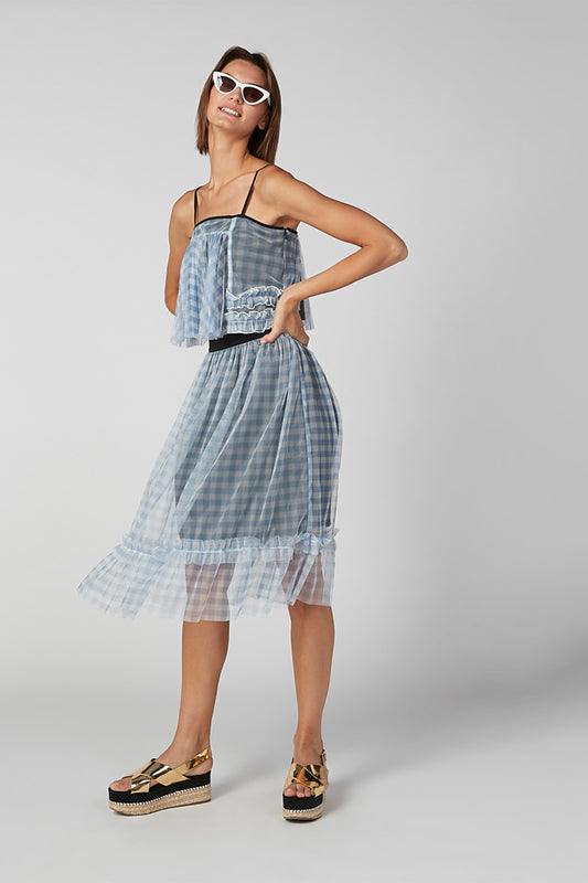 Chequered Crop Top with Spaghetti Straps