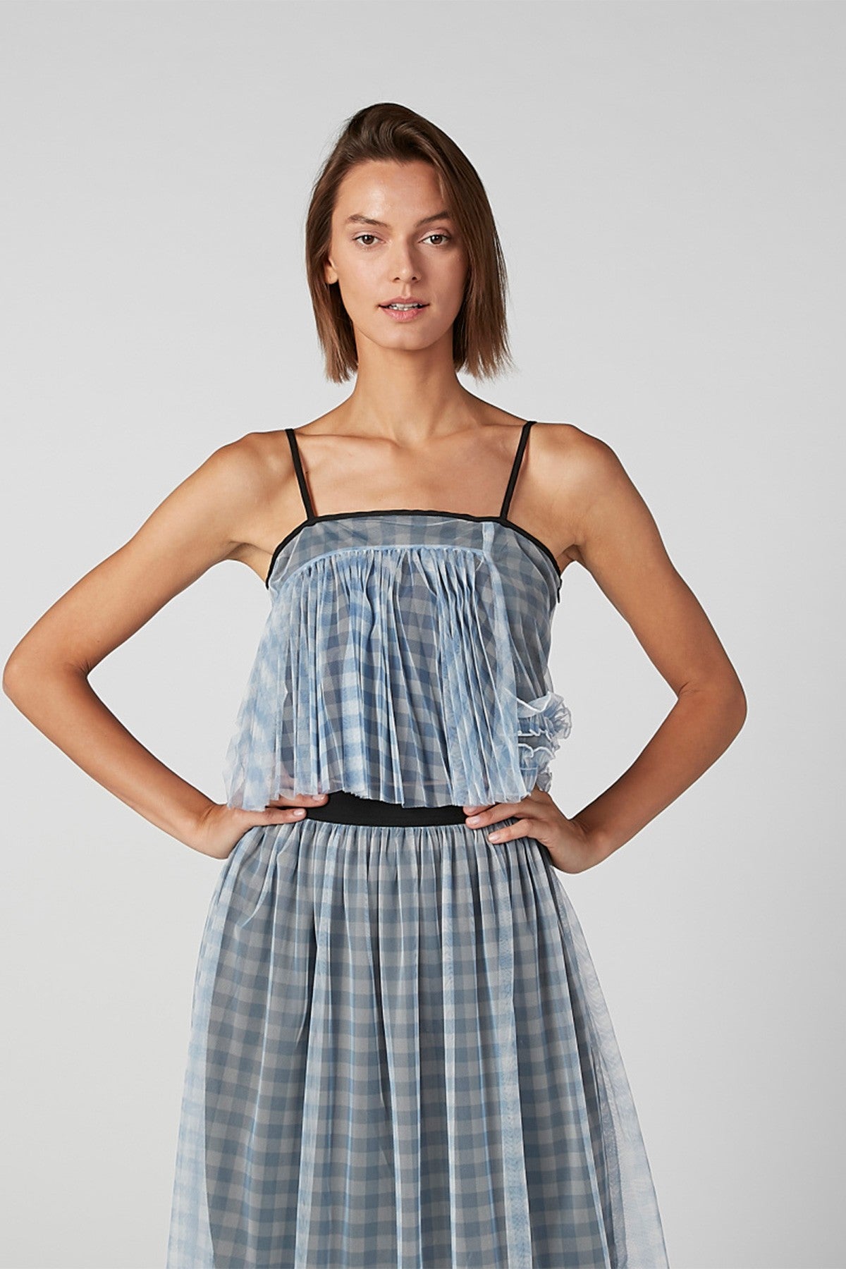 Chequered Crop Top with Spaghetti Straps