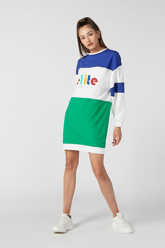 Printed Mini T-shirt Dress with Round Neck and Long Sleeves