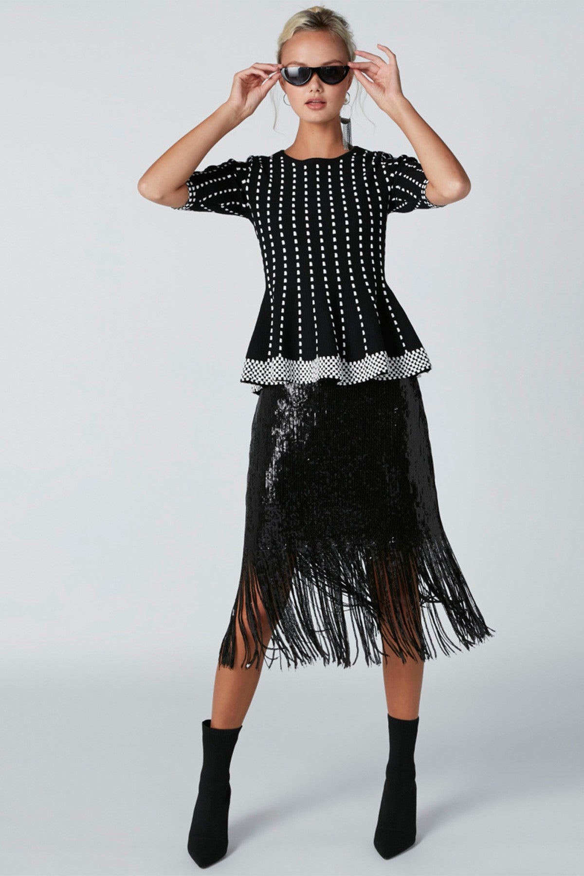 Textured Peplum Top with Short Sleeves