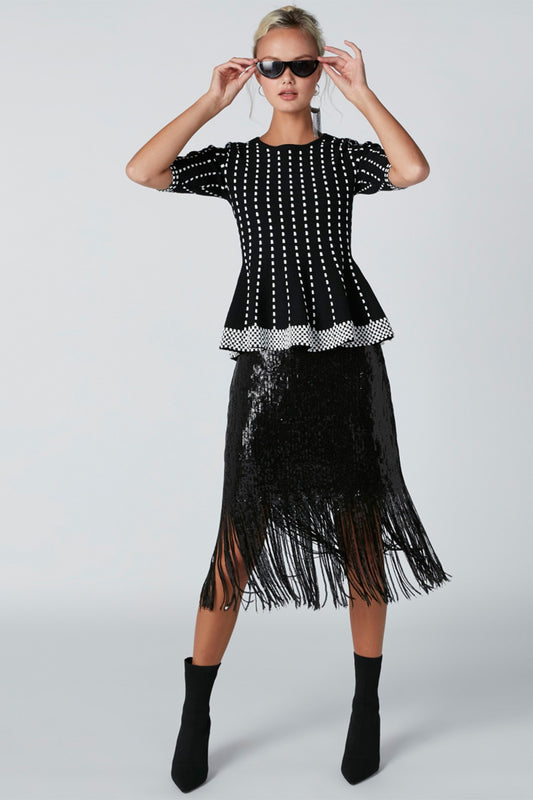 Textured Peplum Top with Short Sleeves