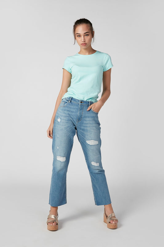 Mom Fit Distressed High Waist Jeans with Pocket Detail and Belt Loops