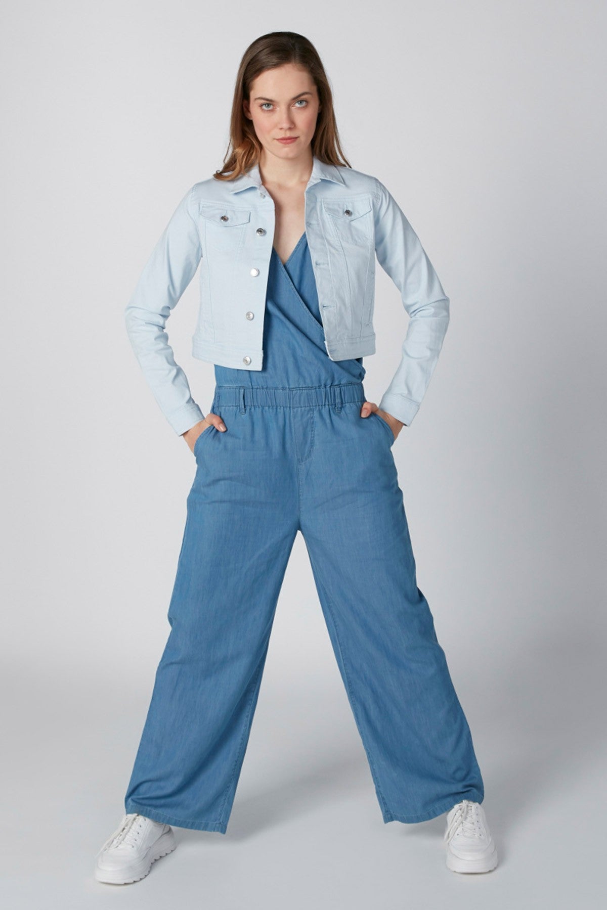 Full Length Plain Jumpsuit with Pocket Detail