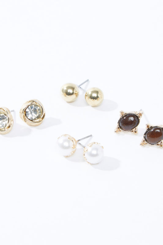 Assorted Stud Earrings with Pushback Closure - Set of 4