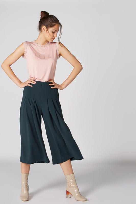 Pleated Culottes with Elasticised Waistband and Pocket Detail