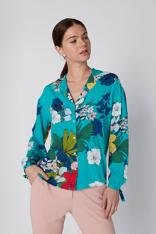 Printed Shirt with Long Sleeves and Tie Up Detail