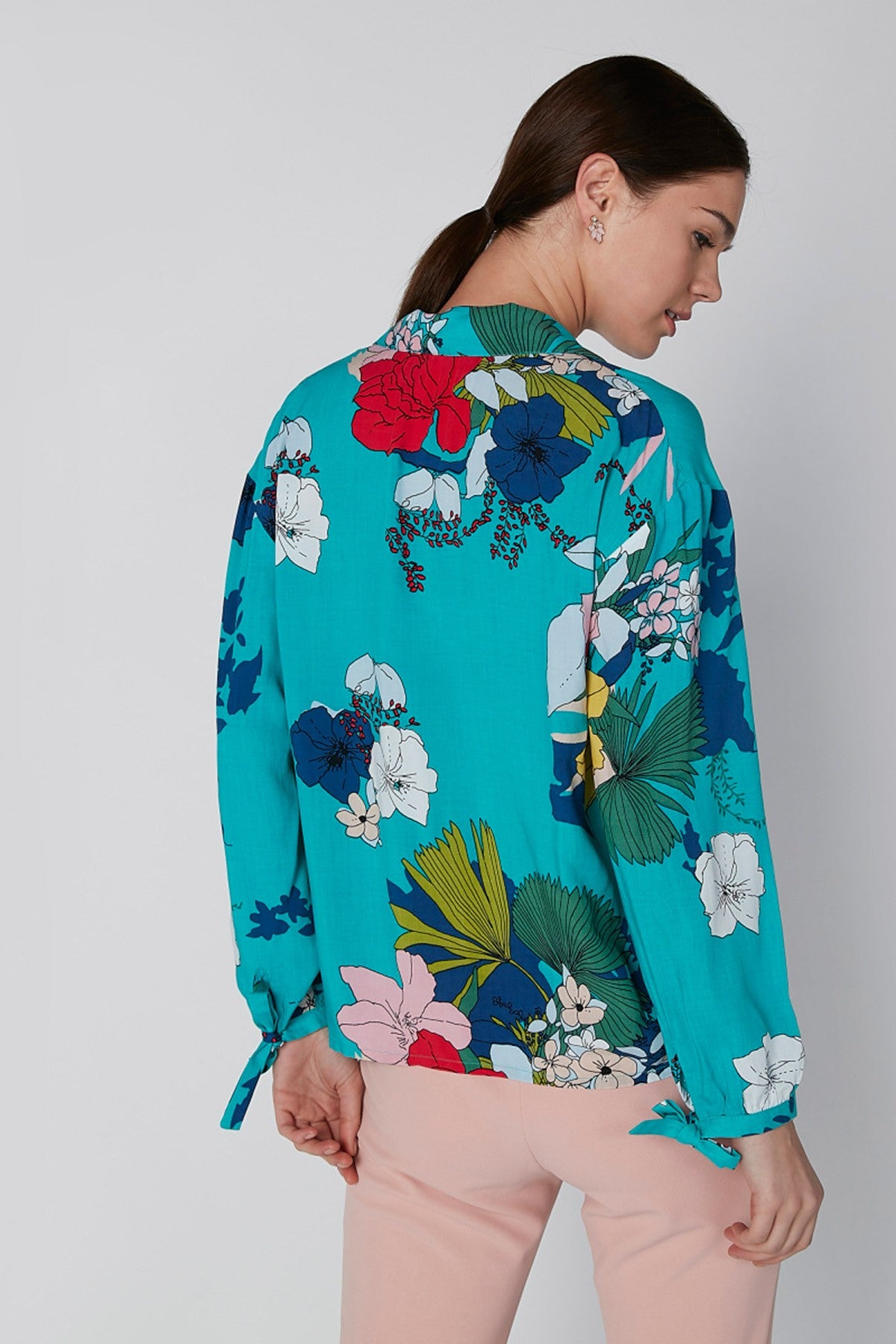 Printed Shirt with Long Sleeves and Tie Up Detail
