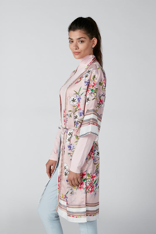 Sustainability Printed Shrug with Tie Ups and 3/4 Sleeves