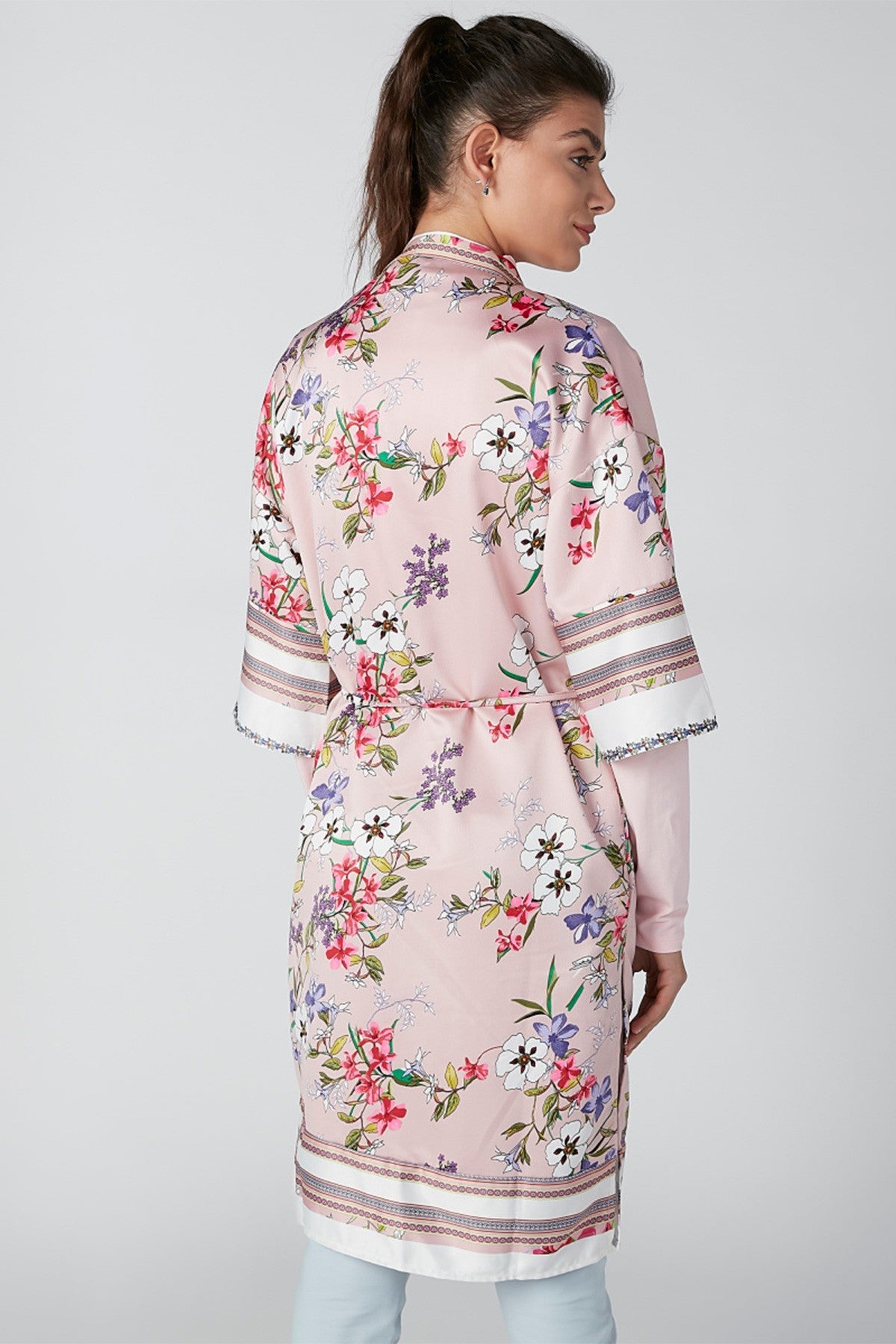 Sustainability Printed Shrug with Tie Ups and 3/4 Sleeves