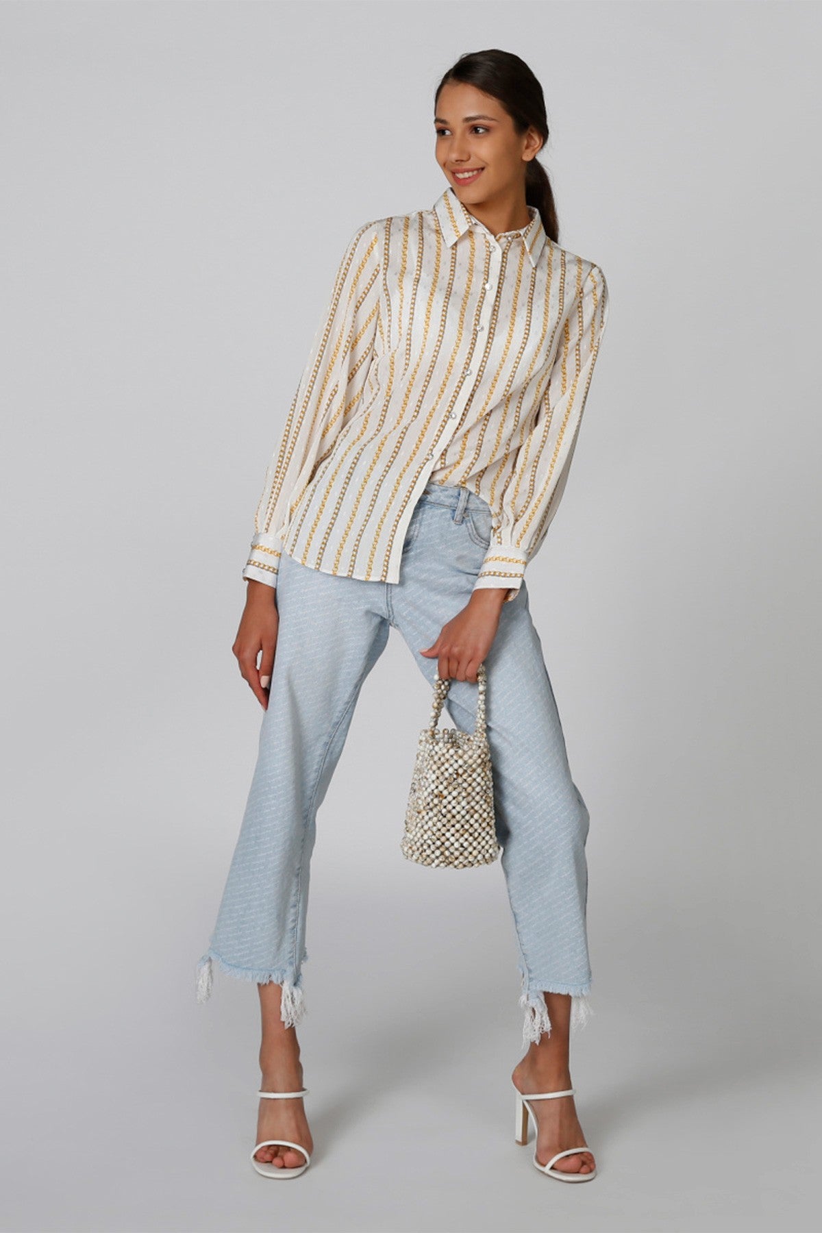 Slim Fit Printed Long Sleeves Shirt with Spread Collar