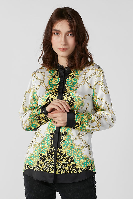 Sustainability Printed Shirt with Long Sleeves and Concealed Placket
