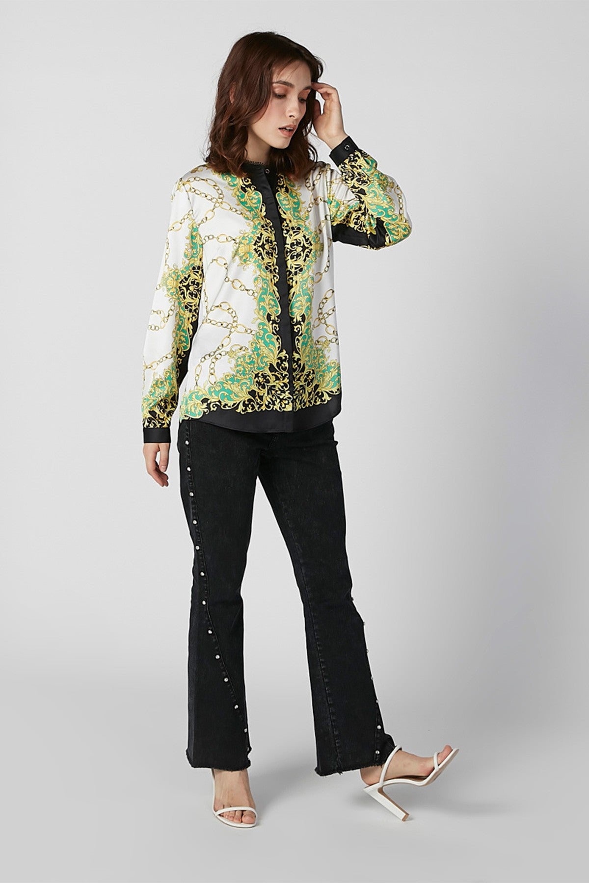 Sustainability Printed Shirt with Long Sleeves and Concealed Placket