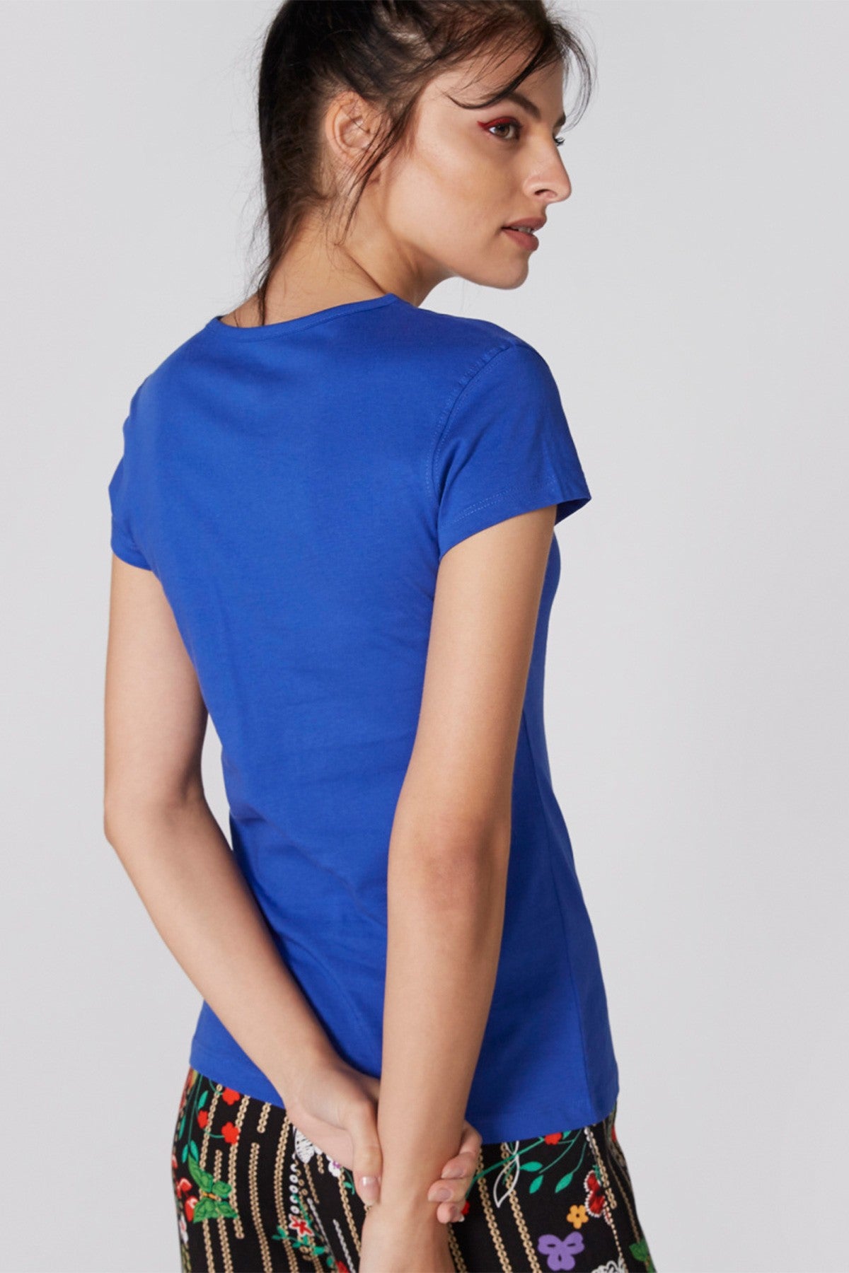 Printed T-Shirt with Round Neck and Cap Sleeves