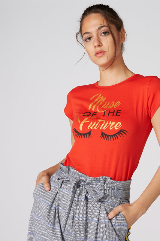 Printed T-Shirt with Round Neck and Short Sleeves