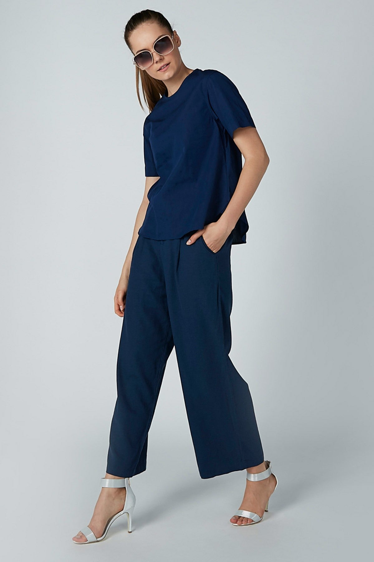 Printed Top with Round Neck and Short Sleeves