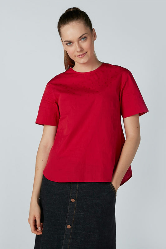 Printed Round Neck Blouse with Short Sleeves