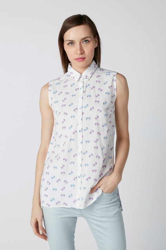 Sustainability Printed Sleeveless Asymmetric Shirt in Slim Fit