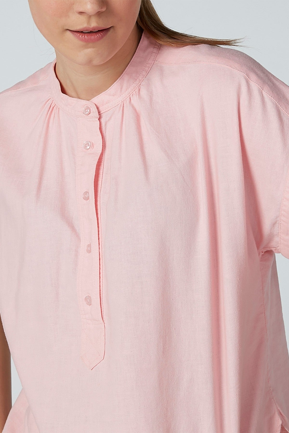 Plain Top with Henley Neck and Cap Sleeves