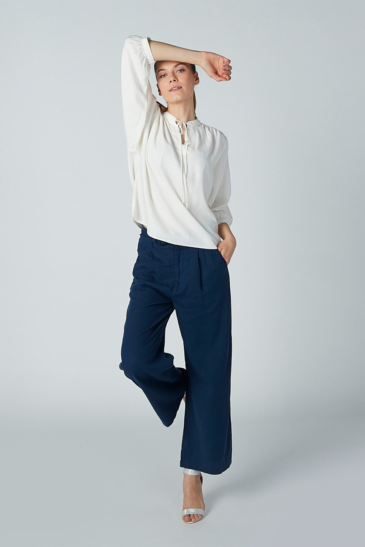 Solid Round Neck Top with 3/4 Sleeves