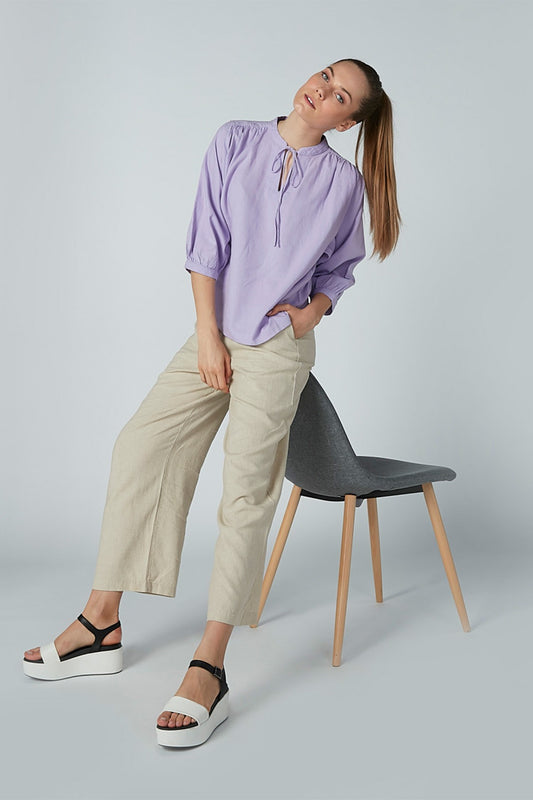 Plain Mandarin Neck Top with 3/4 Sleeves
