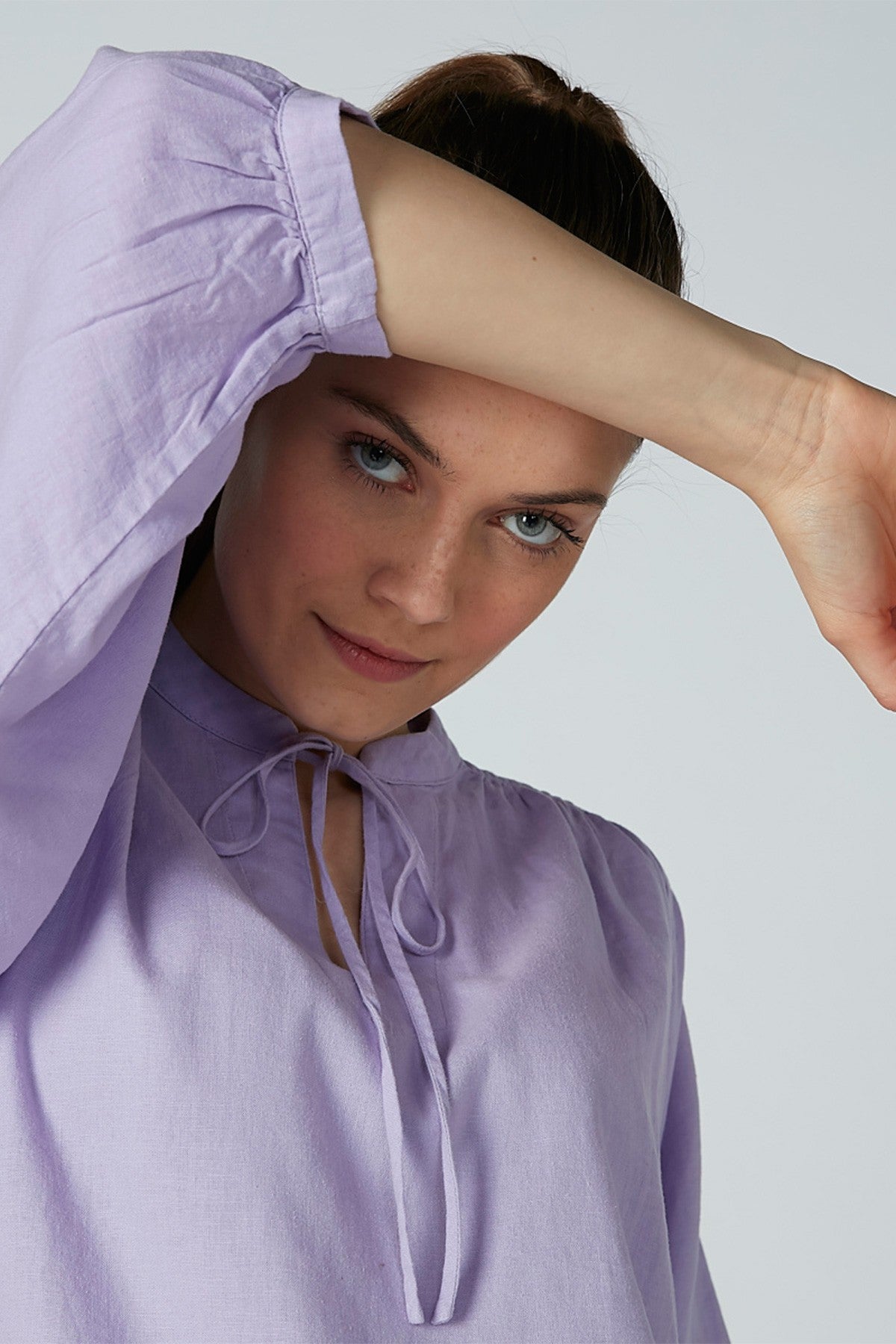 Plain Mandarin Neck Top with 3/4 Sleeves