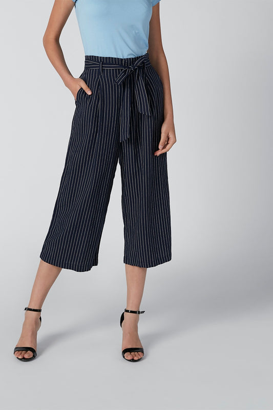 Wide Fit Striped Formal Culottes with Pocket Detail