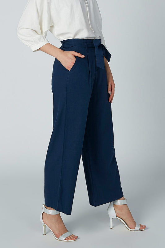 Plain Palazzo Pants with Pocket Detail and Tie Up Belt