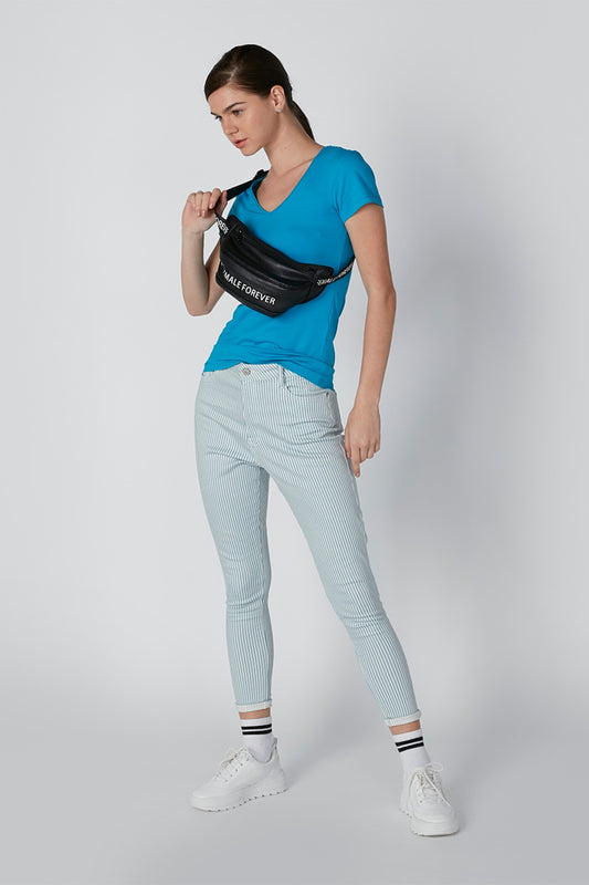 Solid T-Shirt with V-neck and Short Sleeves