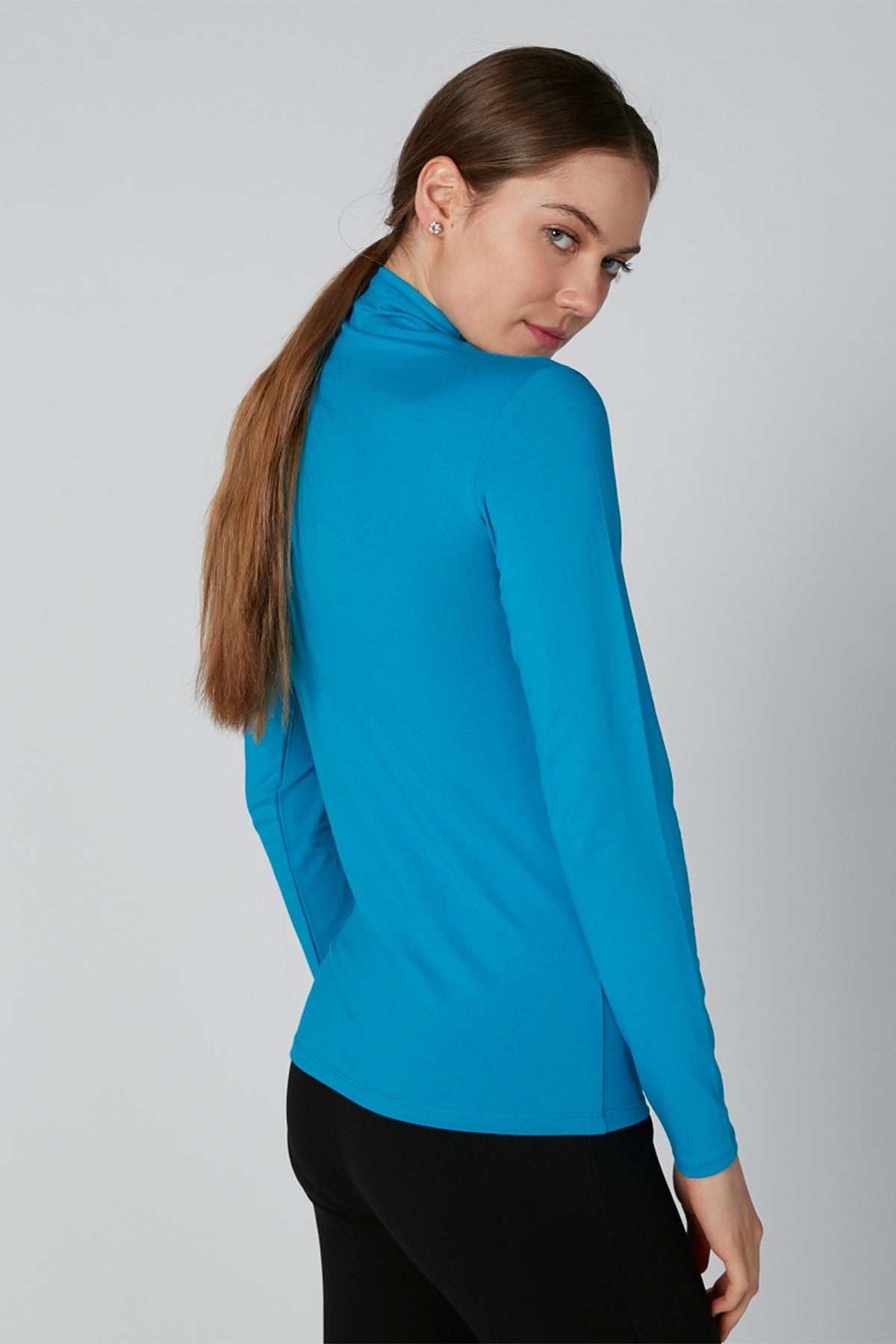 Solid T-shirt with High Neck and Long Sleeves