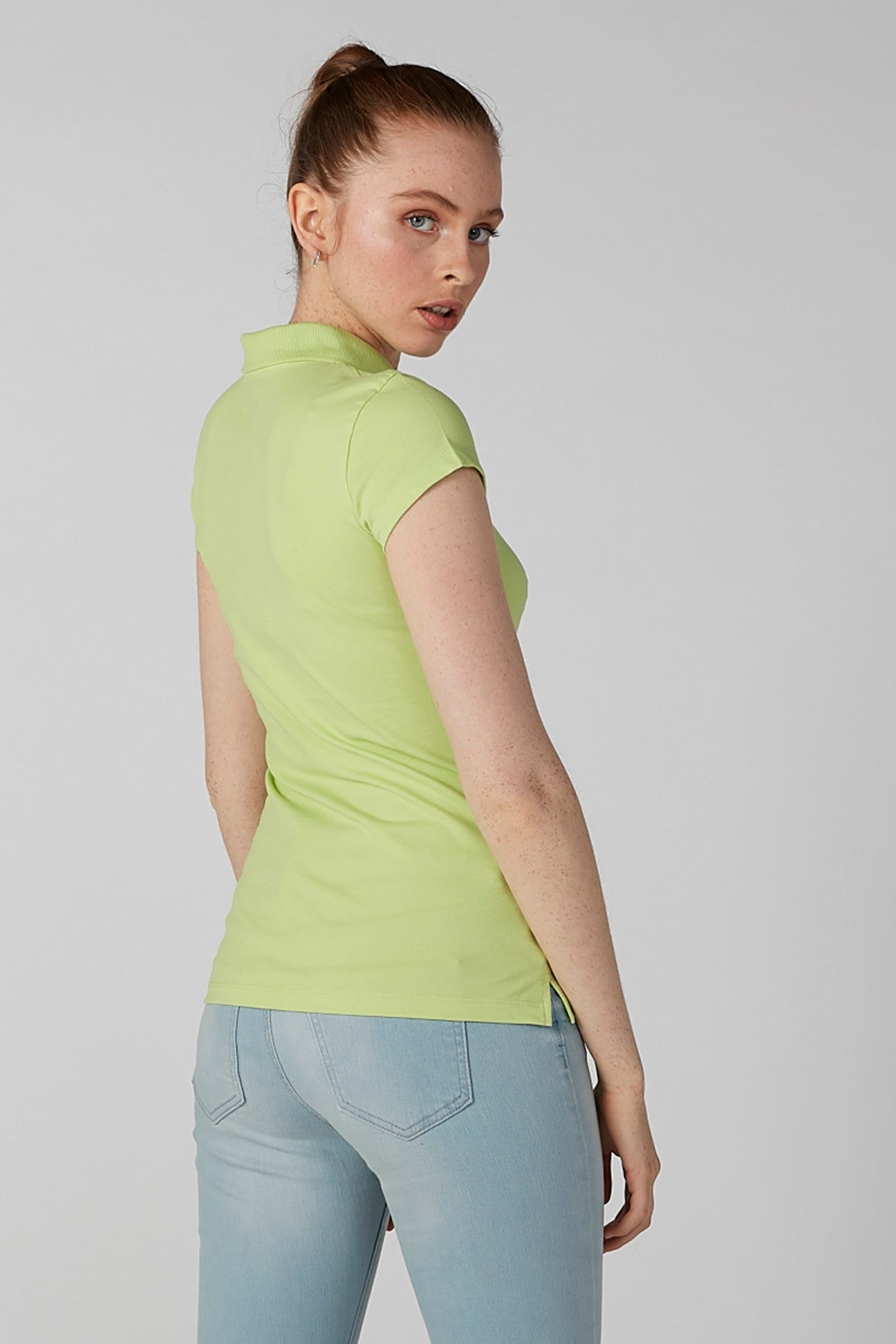 Plain T-shirt with Polo Neck and Cap Sleeves