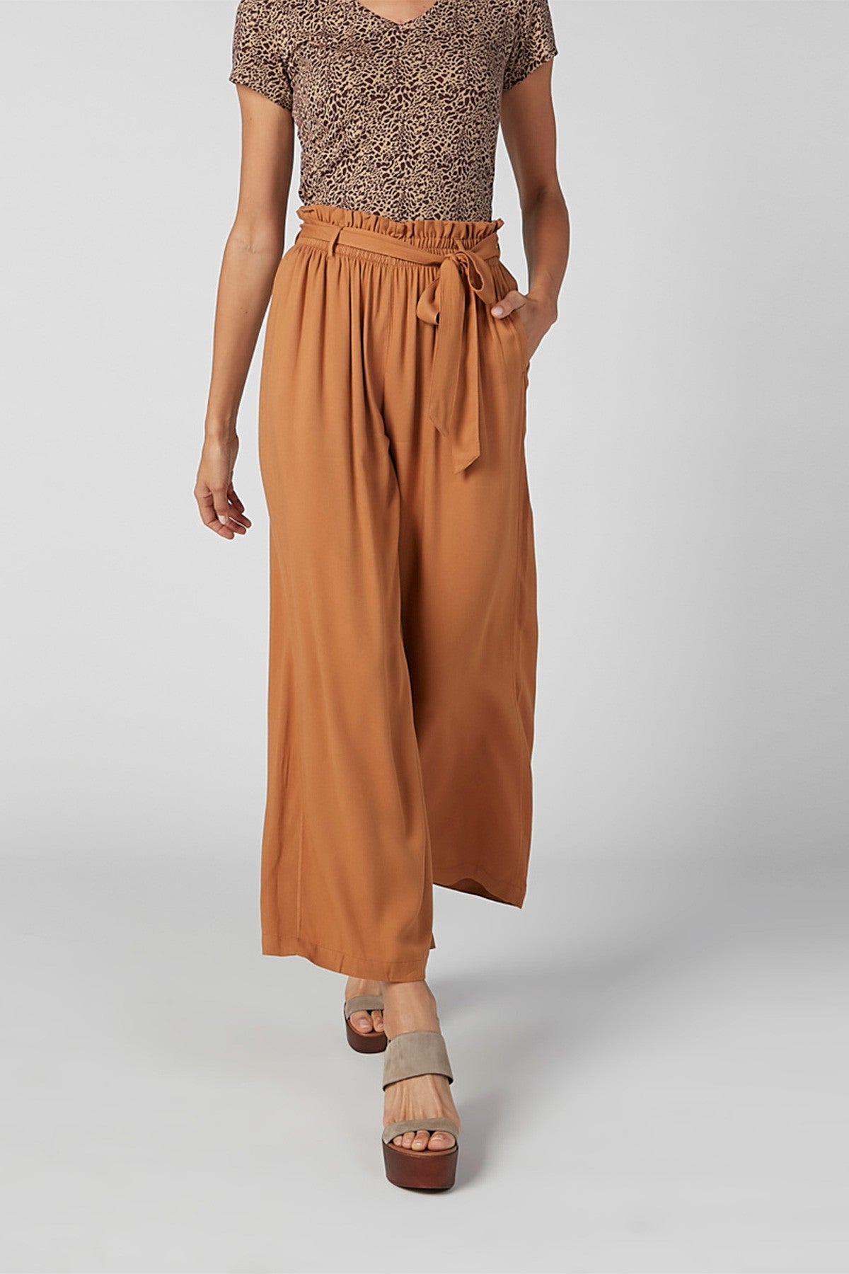 Plain Flexi Waist Palazzo Pants with Tie Ups