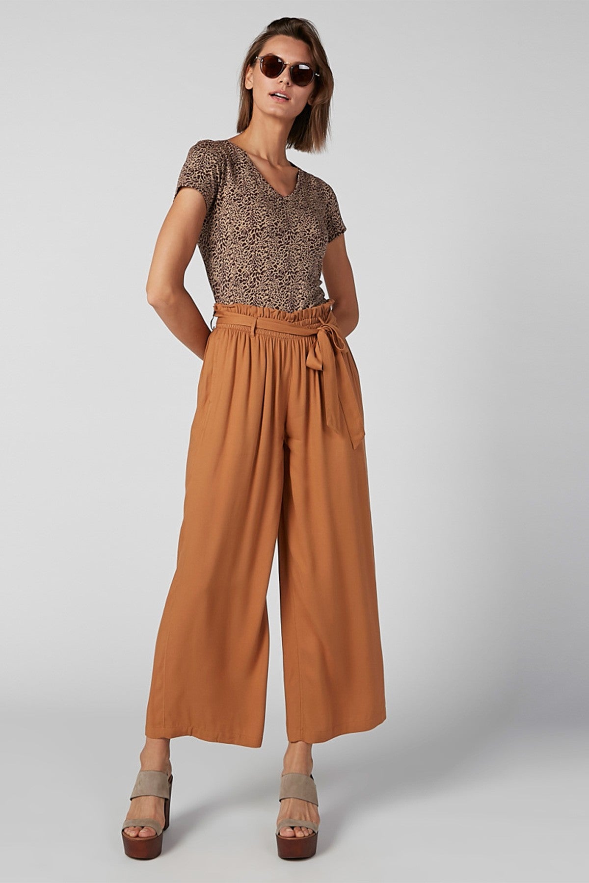 Plain Flexi Waist Palazzo Pants with Tie Ups