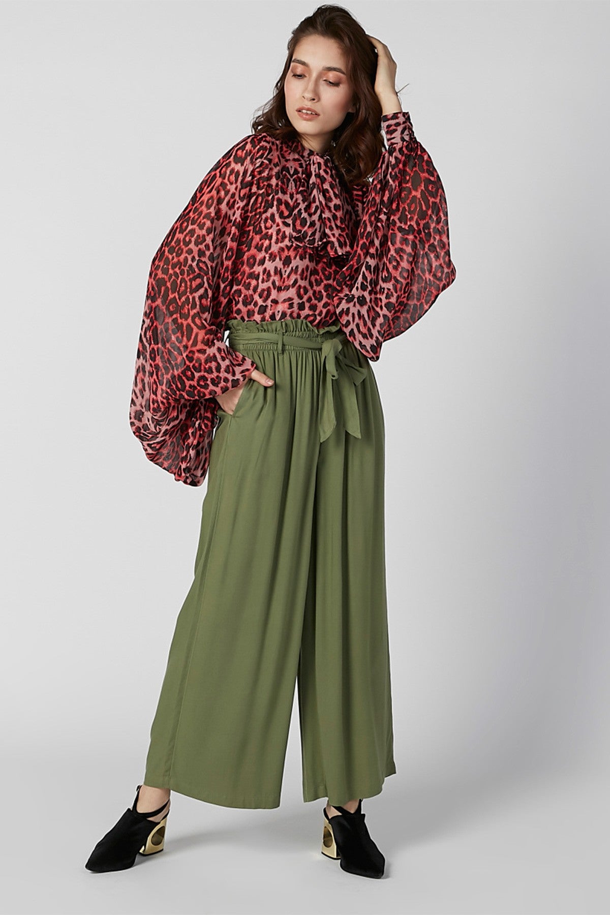 Plain Flexi Waist Palazzo Pants with Tie Ups