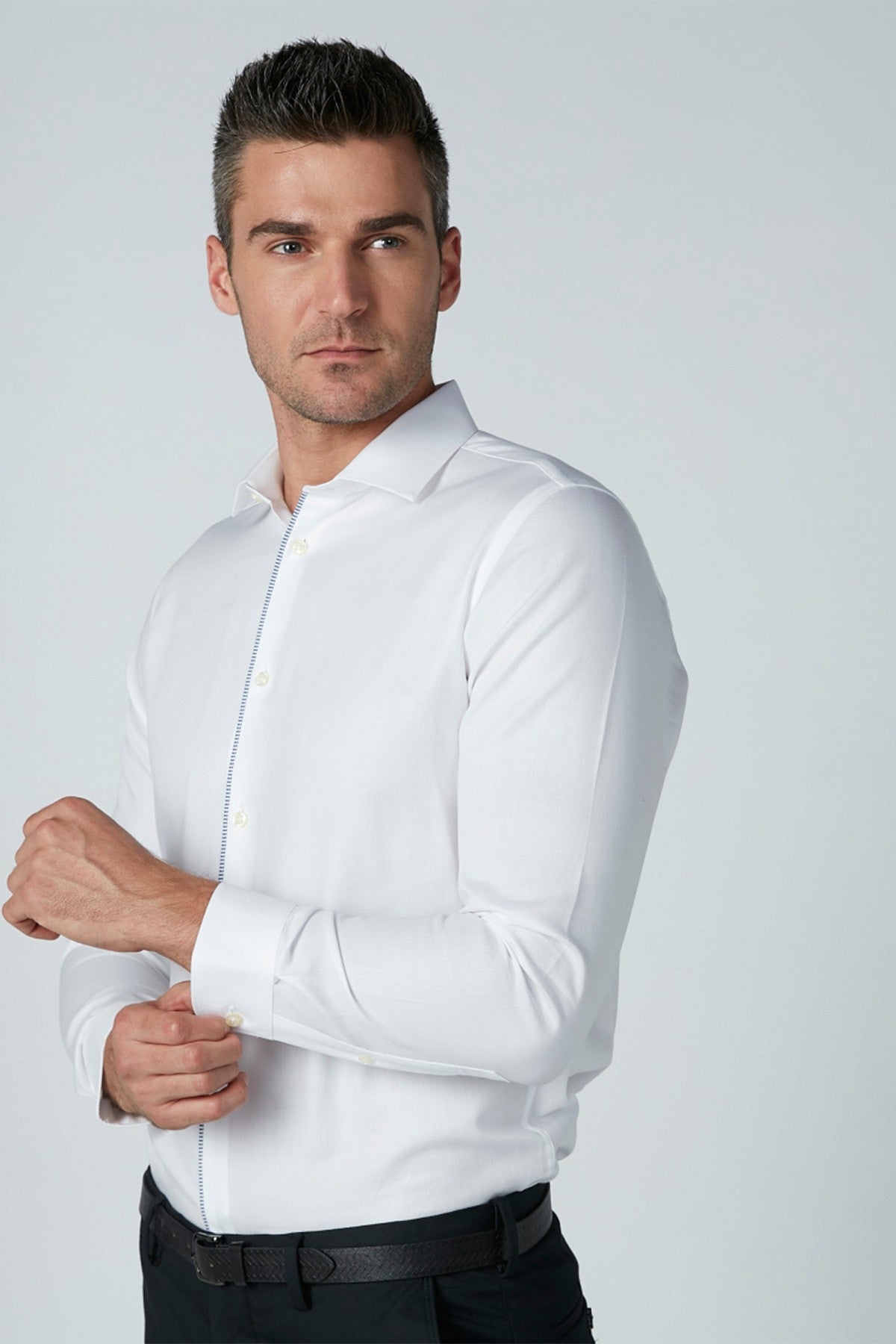 Solid Formal Shirt with Long Sleeves and Tipping Placket Detail
