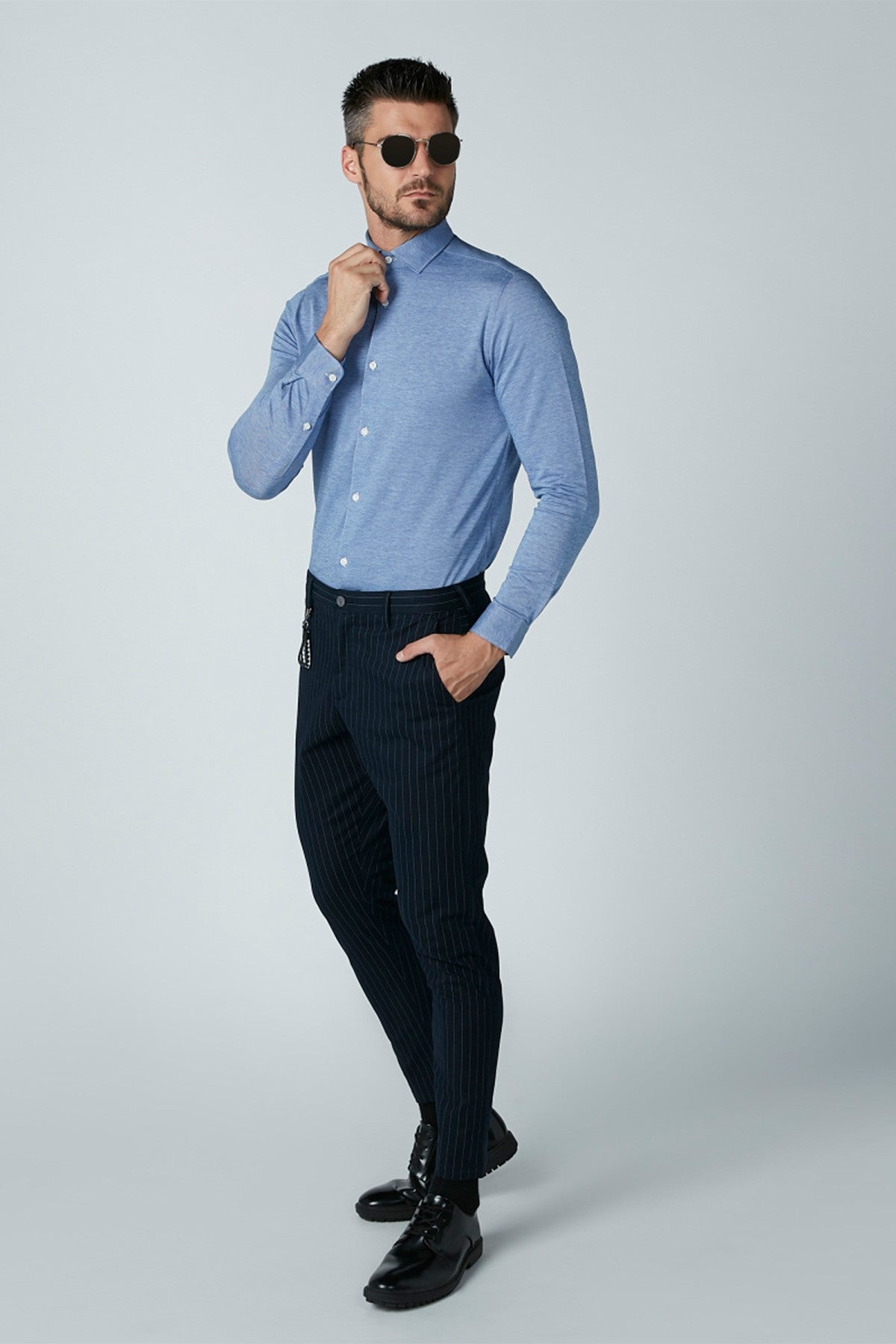 Plain Shirt with Long Sleeves and Complete Placket