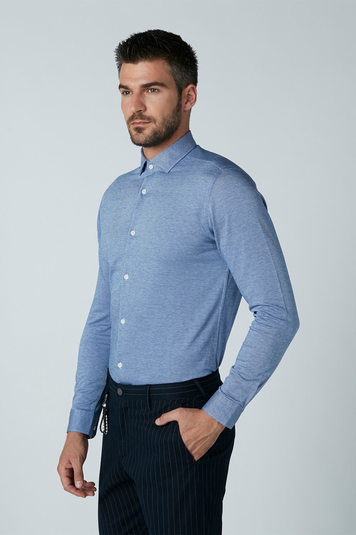 Plain Shirt with Long Sleeves and Complete Placket