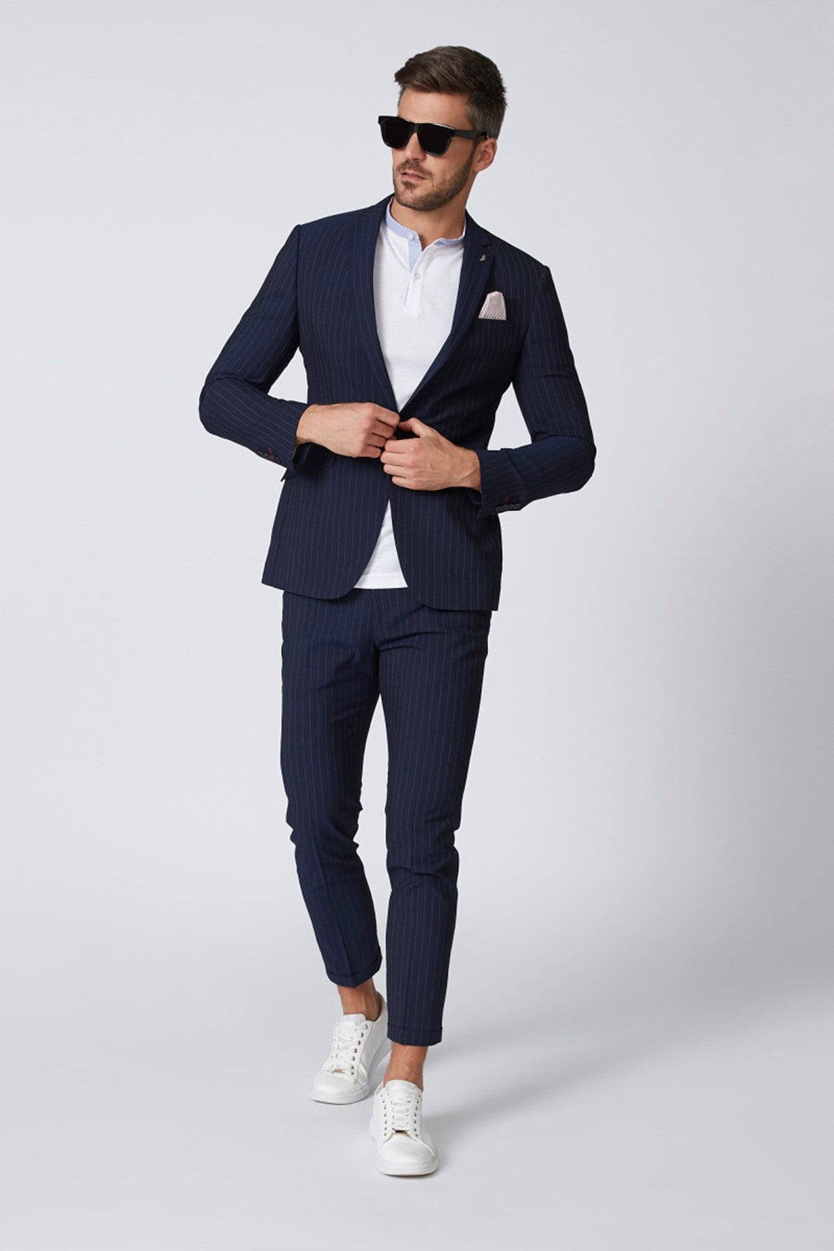 Slim Fit Striped Blazer with Notched Lapel and Long Sleeves
