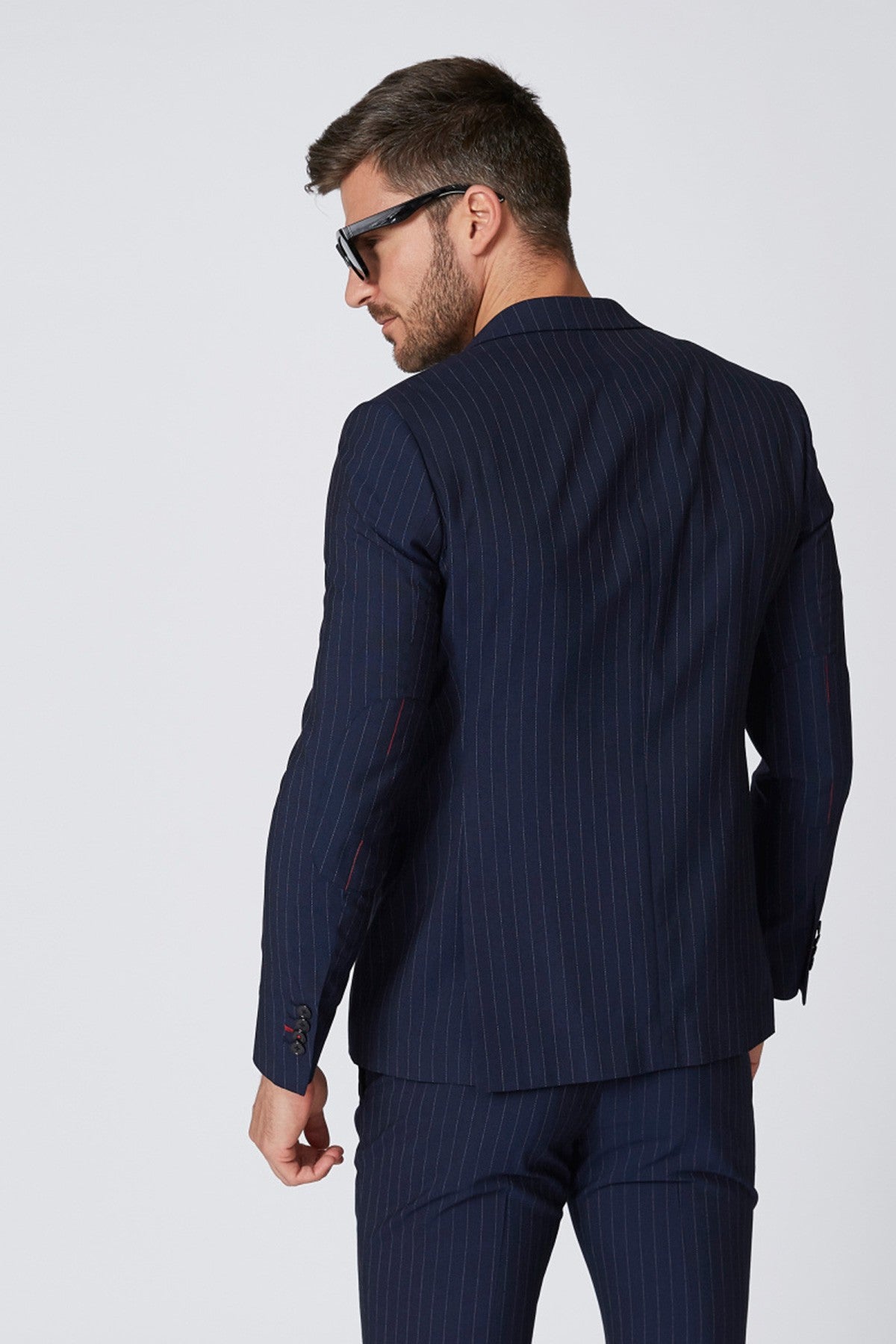 Slim Fit Striped Blazer with Notched Lapel and Long Sleeves