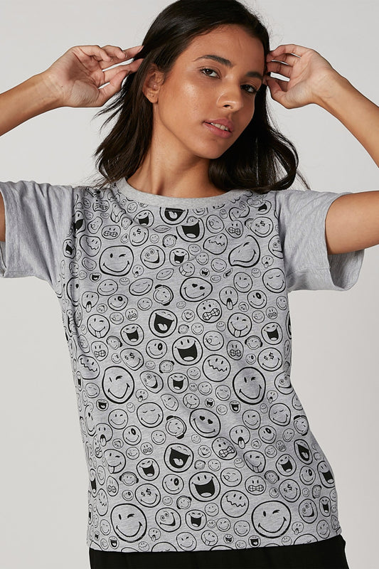 Printed T-shirt with Round Neck